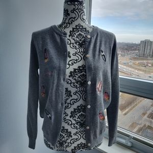 Embroidery Ballet Shoes Pearl Sequin Gray Cardigan